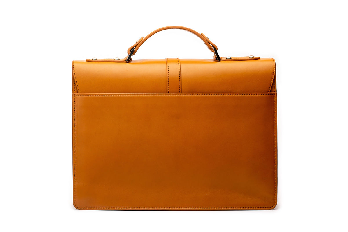 Laptop Briefcase Tan open view showing interior compartments