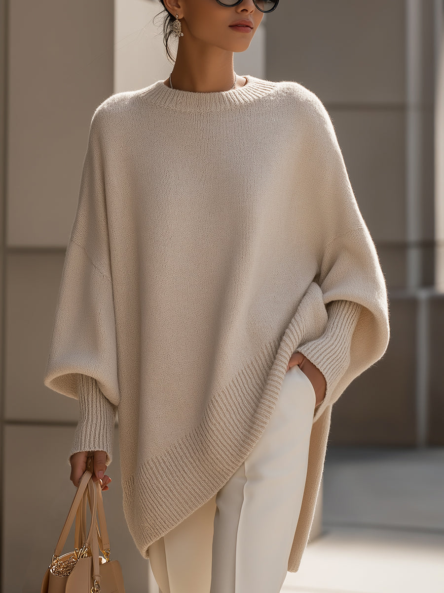 Kayla Women's Long Sleeve Oversized Fit Ribbed Cuffs Hem Sweater, front view