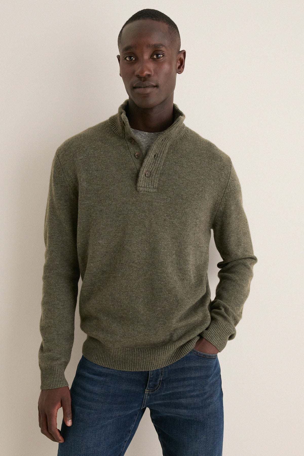 Men's Olive Wool Cashmere Button Up