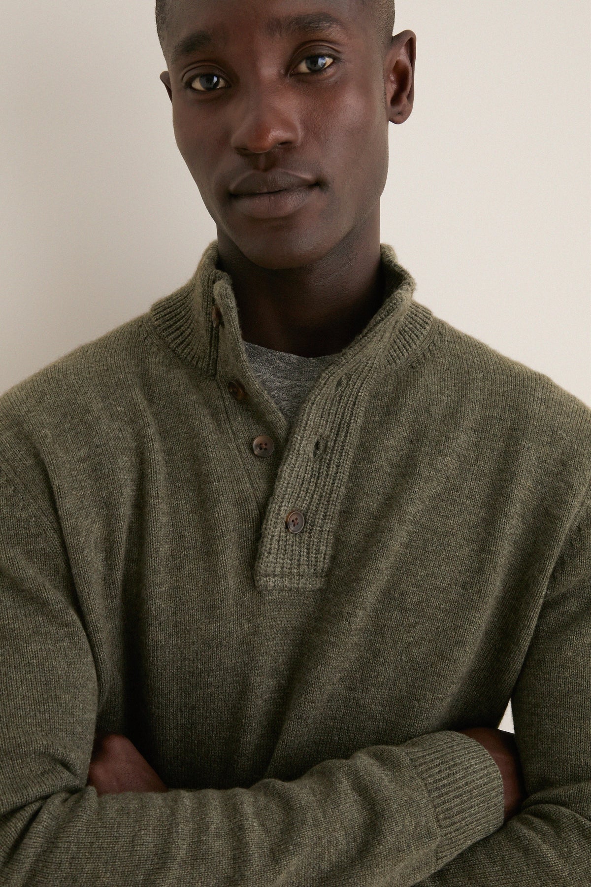 Men's Olive Wool Cashmere Button Up
