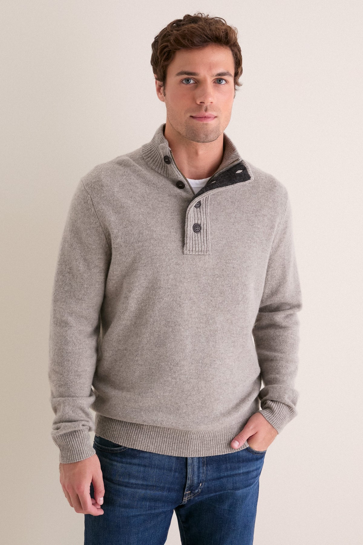 Men's Stone Essential Half Zip Knitted Jumper