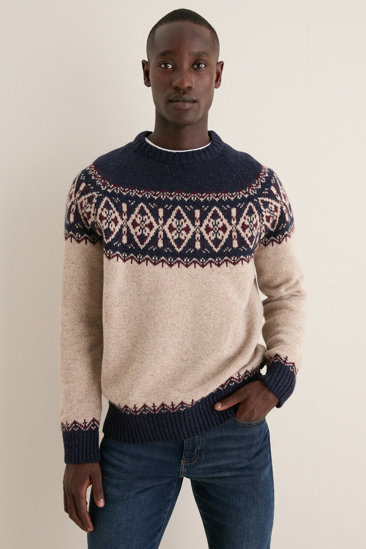 Men's Navy Fairisle Crewneck Sweater