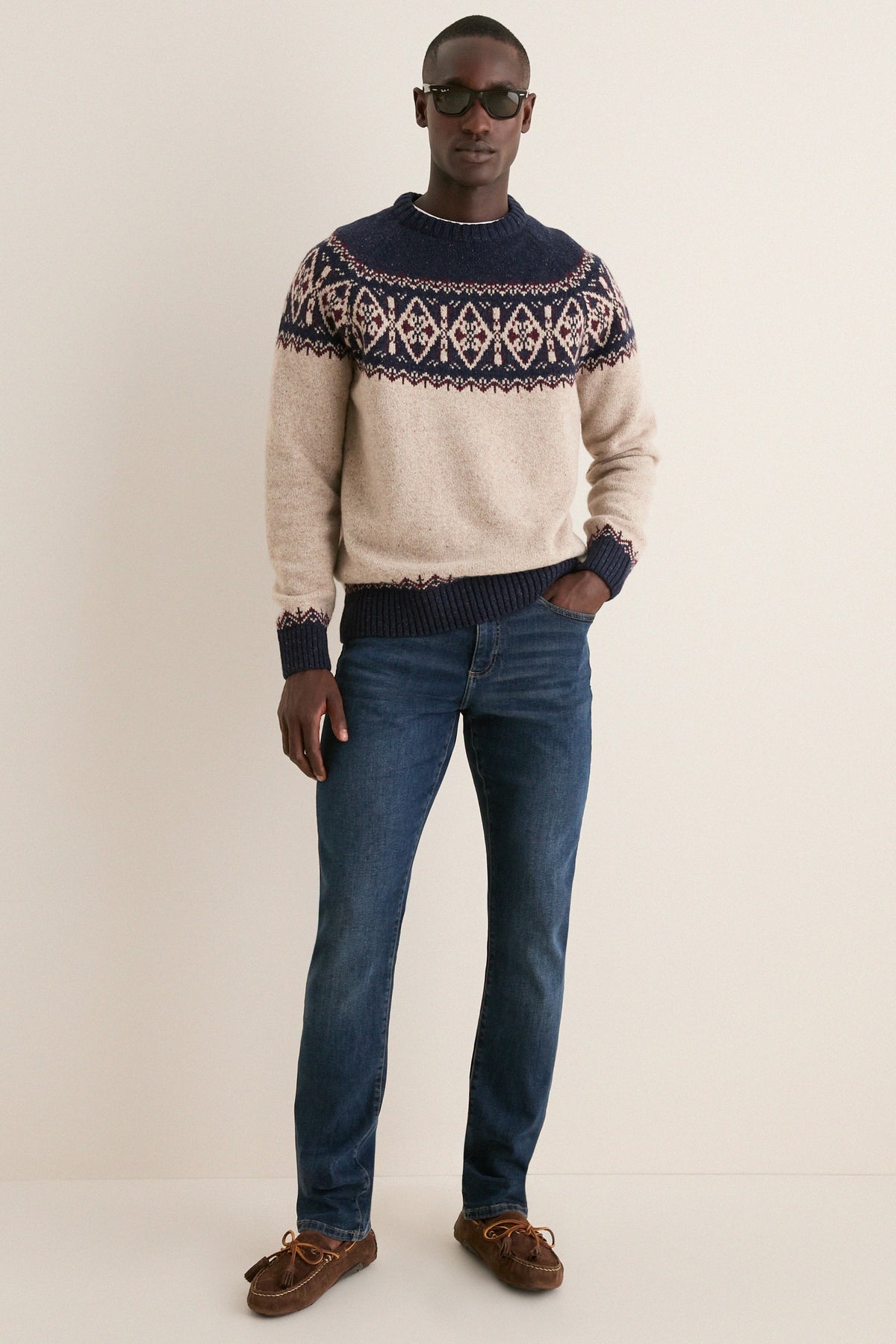 Men's Navy Fairisle Crewneck Sweater