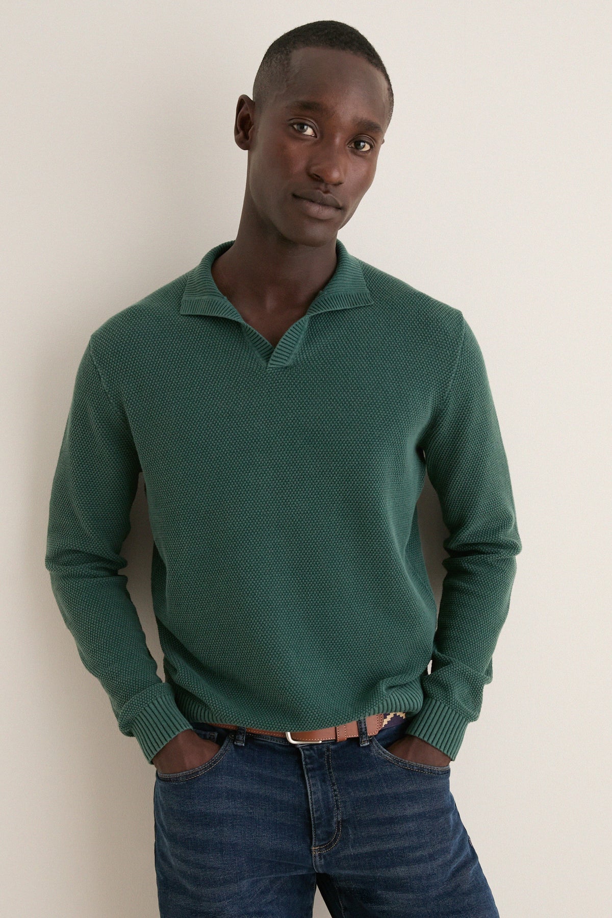 Men's Pine Cotton Split-Neck Sweater