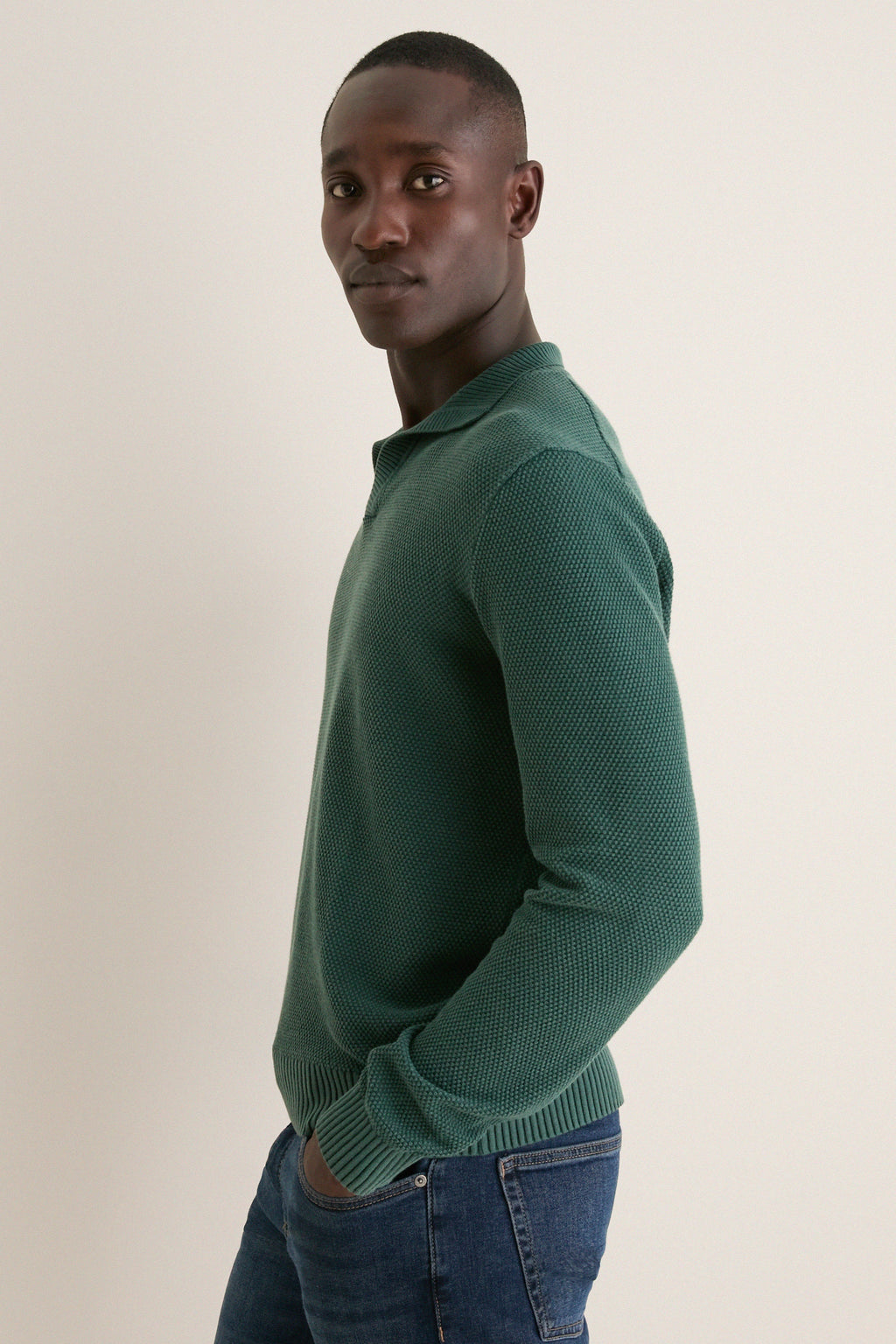 Men's Pine Cotton Split-Neck Sweater