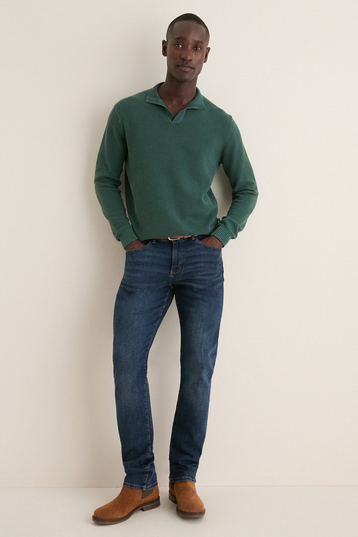 Men's Pine Cotton Split-Neck Sweater