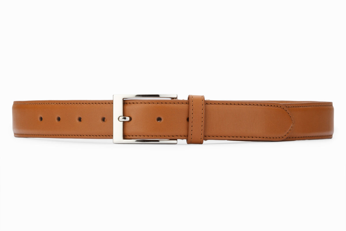 Flat Belt Tan side view showing warm tan leather tone