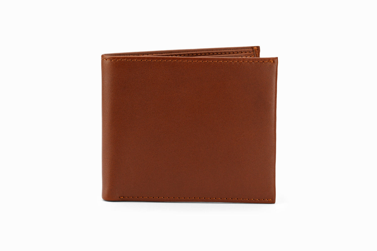 Slim Leather Wallet Medium Brown front view showing card slots and bifold profile