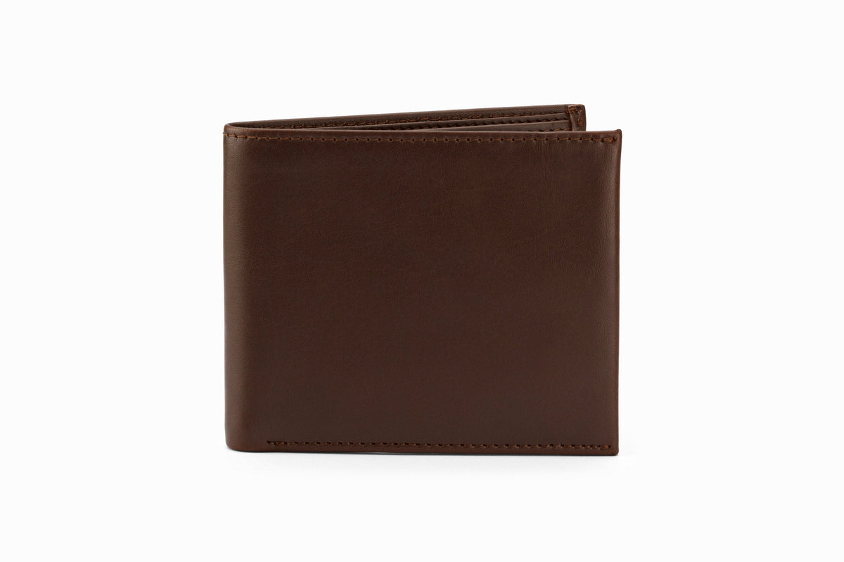 Slim Leather Wallet Dark Brown front view showing card slots and bifold profile