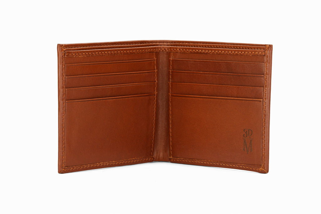 Slim Leather Wallet Medium Brown side profile showing calfskin construction