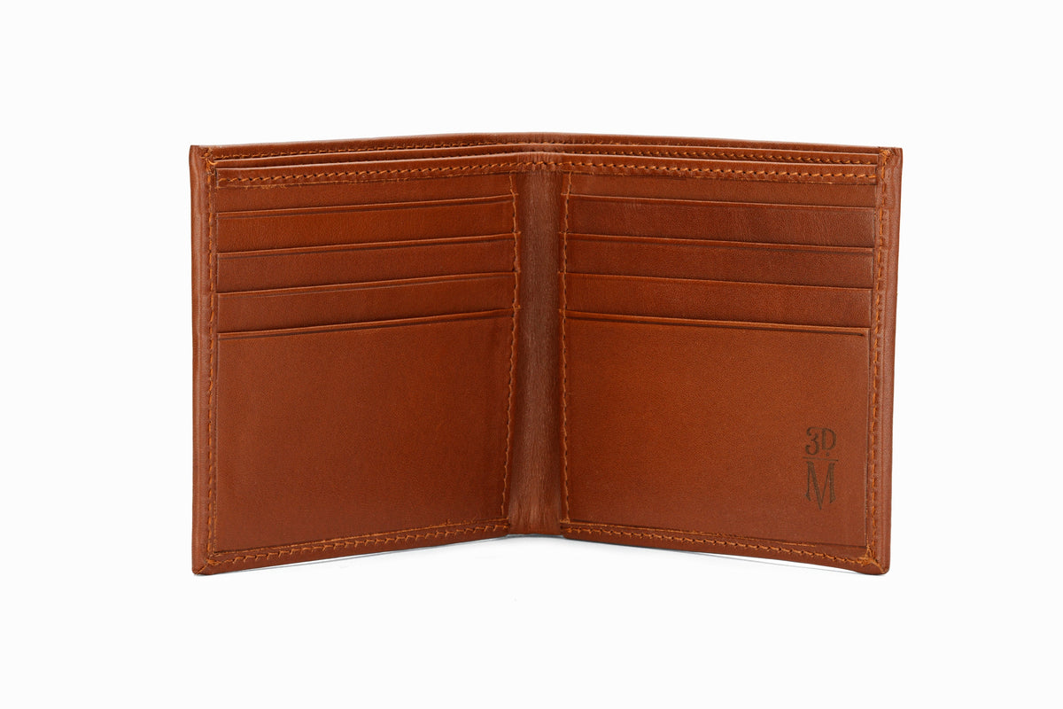 Slim Leather Wallet Medium Brown side profile showing calfskin construction