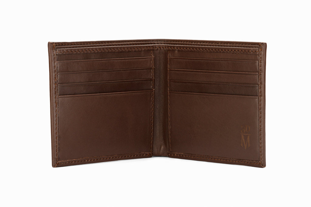 Slim Leather Wallet Dark Brown side profile showing calfskin construction