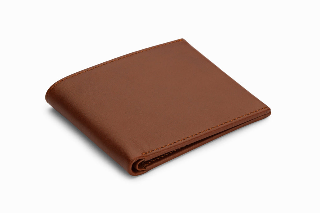 Slim Leather Wallet Medium Brown top-down flat lay view