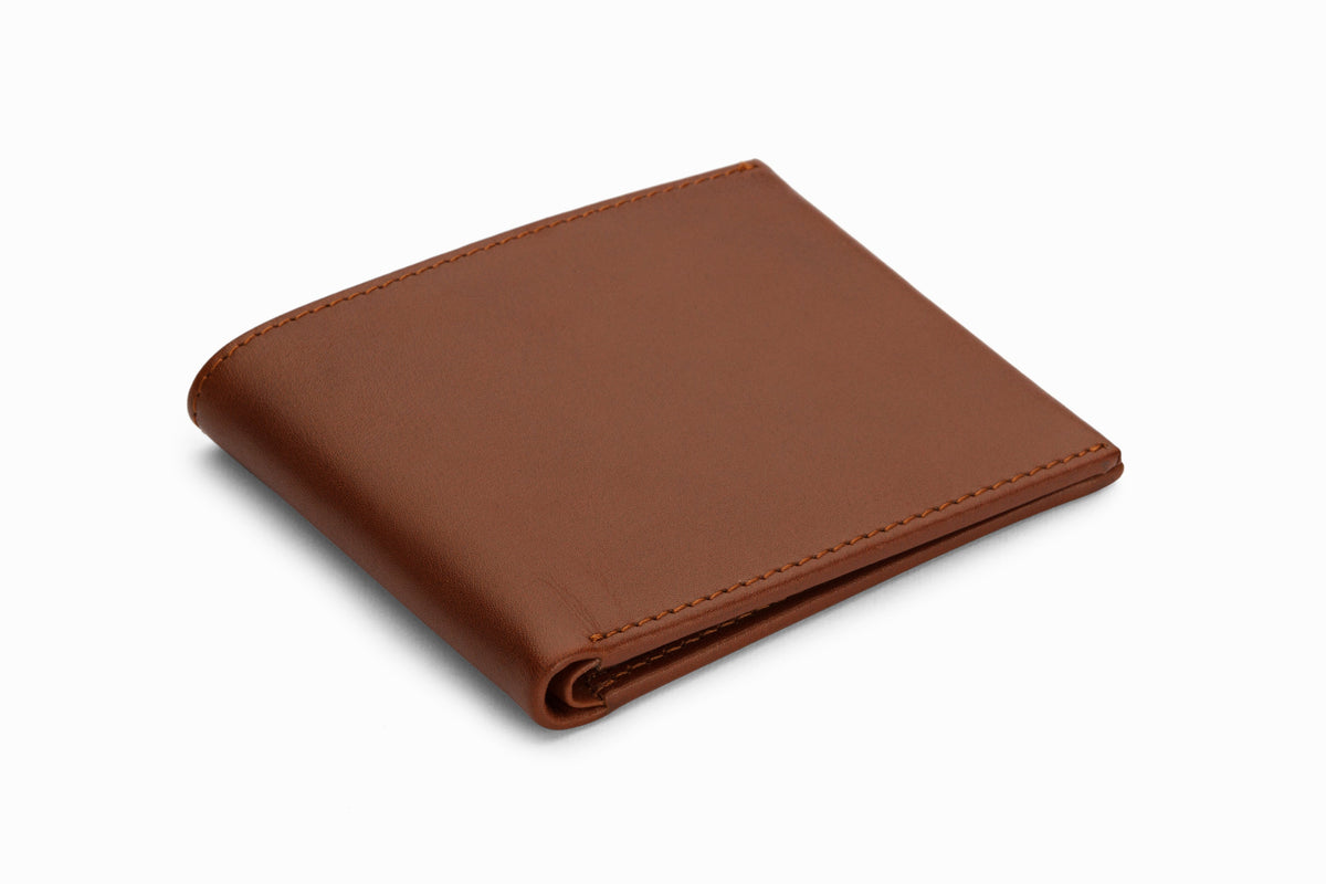 Slim Leather Wallet Medium Brown top-down flat lay view