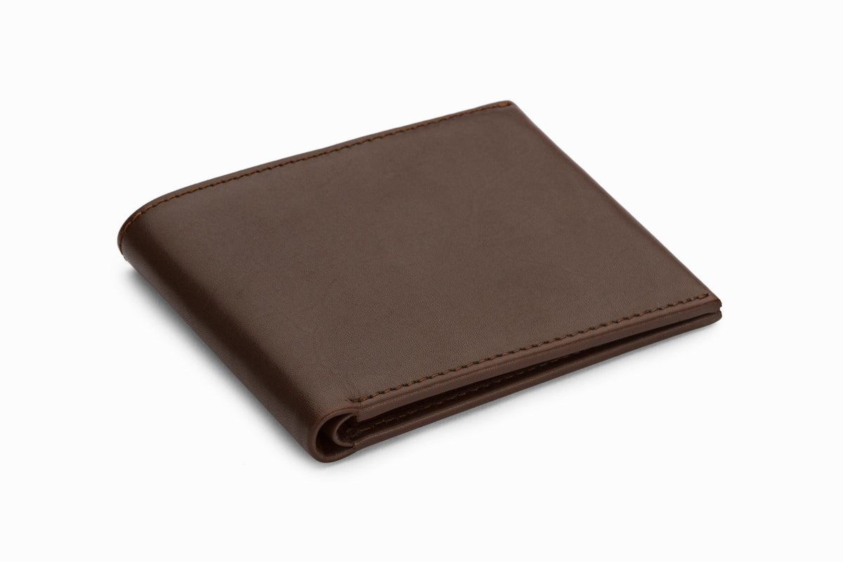 Slim Leather Wallet Dark Brown top-down flat lay view