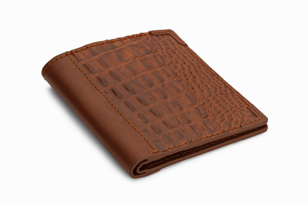 Hip Fold Wallet Crocodile Brown top-down flat lay view