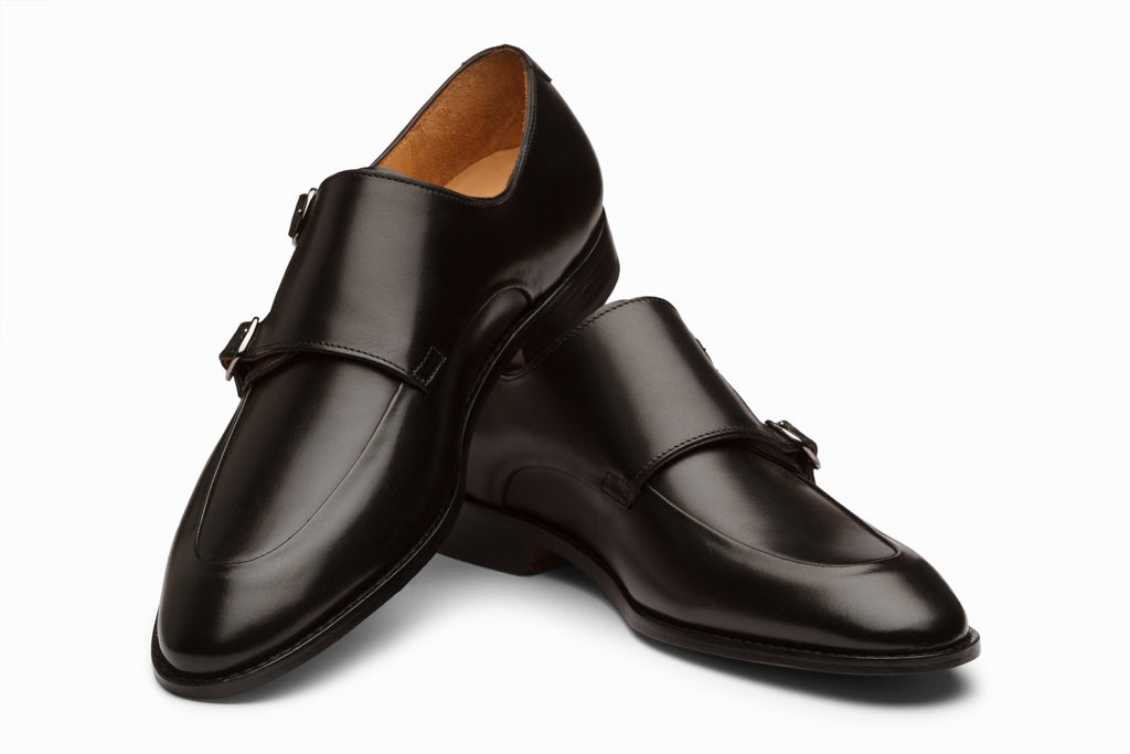 Black diplomat double monkstrap top-down flat lay view