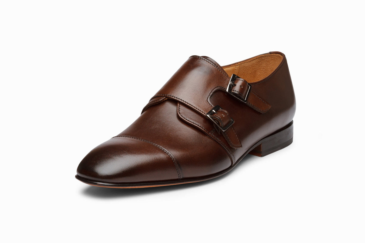 Off-Centered Double Monkstrap Dark Brown rear heel view