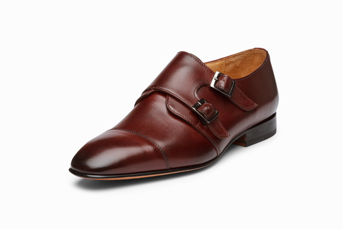 Off-Centered Double Monkstrap Burgundy rear heel view