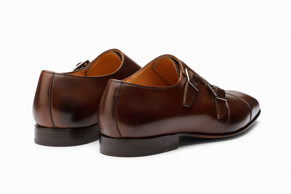 Off-Centered Double Monkstrap Dark Brown on-foot styled view