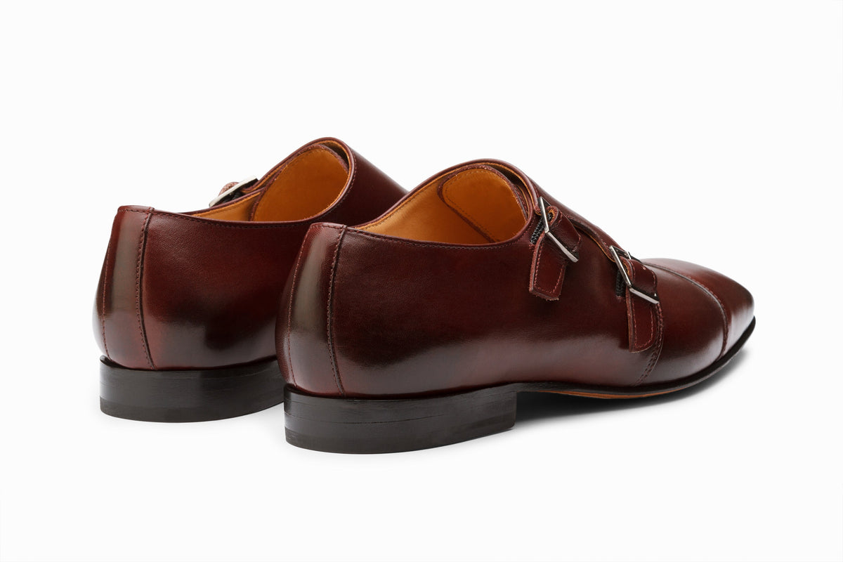 Off-Centered Double Monkstrap Burgundy on-foot styled view