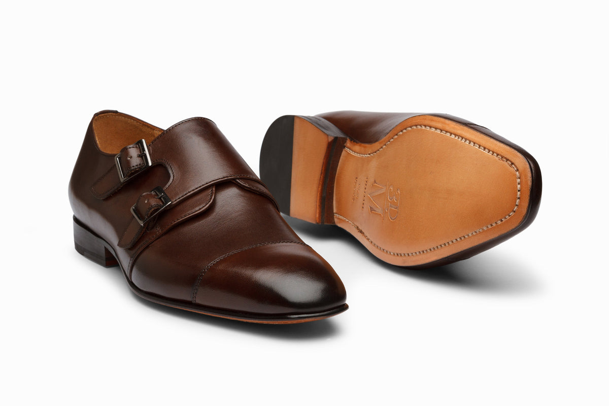 Off-Centered Double Monkstrap Dark Brown side profile showing asymmetric buckle