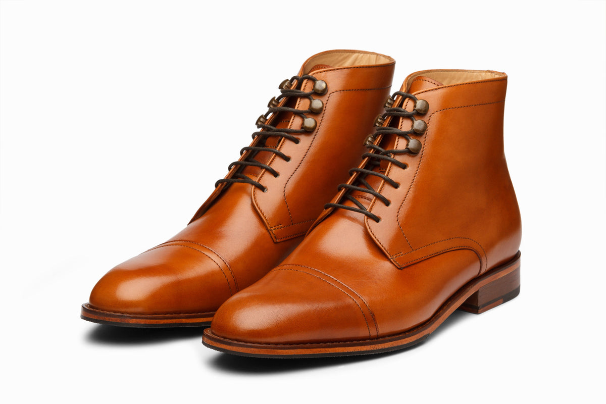 Toecap Derby Boot Tan side profile view on white background
