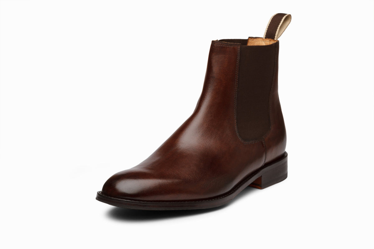 Chelsea Boot Dark Brown rear heel view showing pull tab