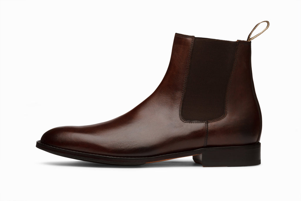 Dark brown Chelsea boot sole and leather outsole detail