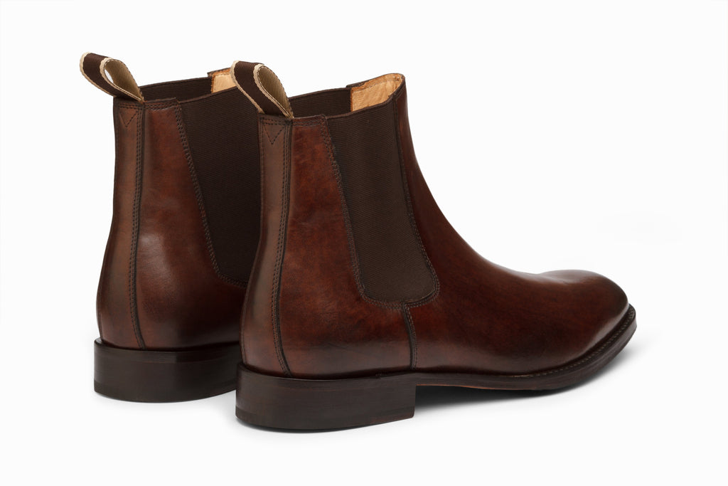 Chelsea Boot Dark Brown on-foot lifestyle shot with chinos
