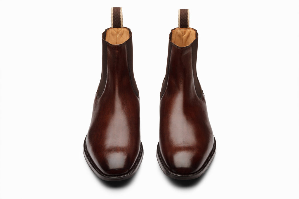 Dark brown Chelsea boot on-foot styled view