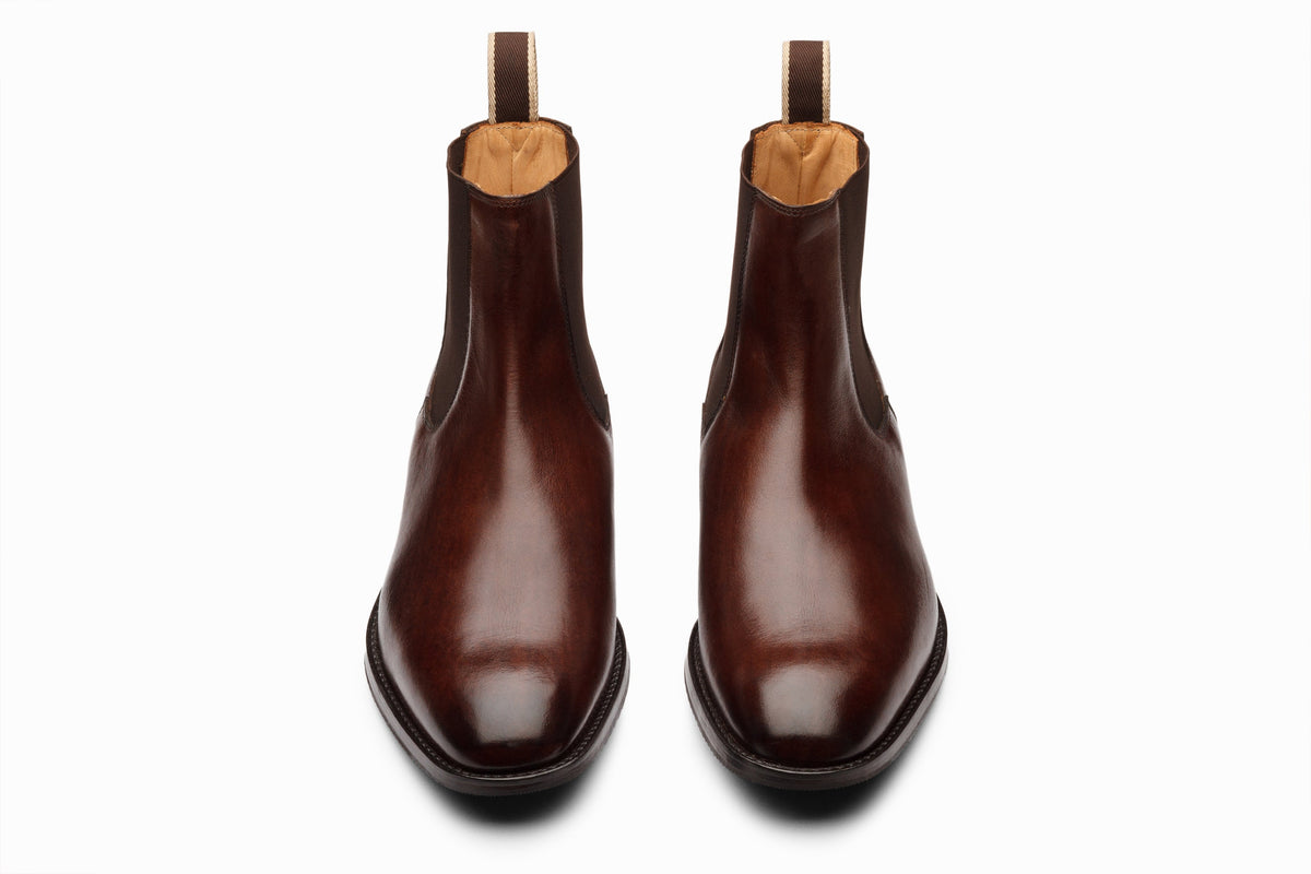Dark brown Chelsea boot on-foot styled view