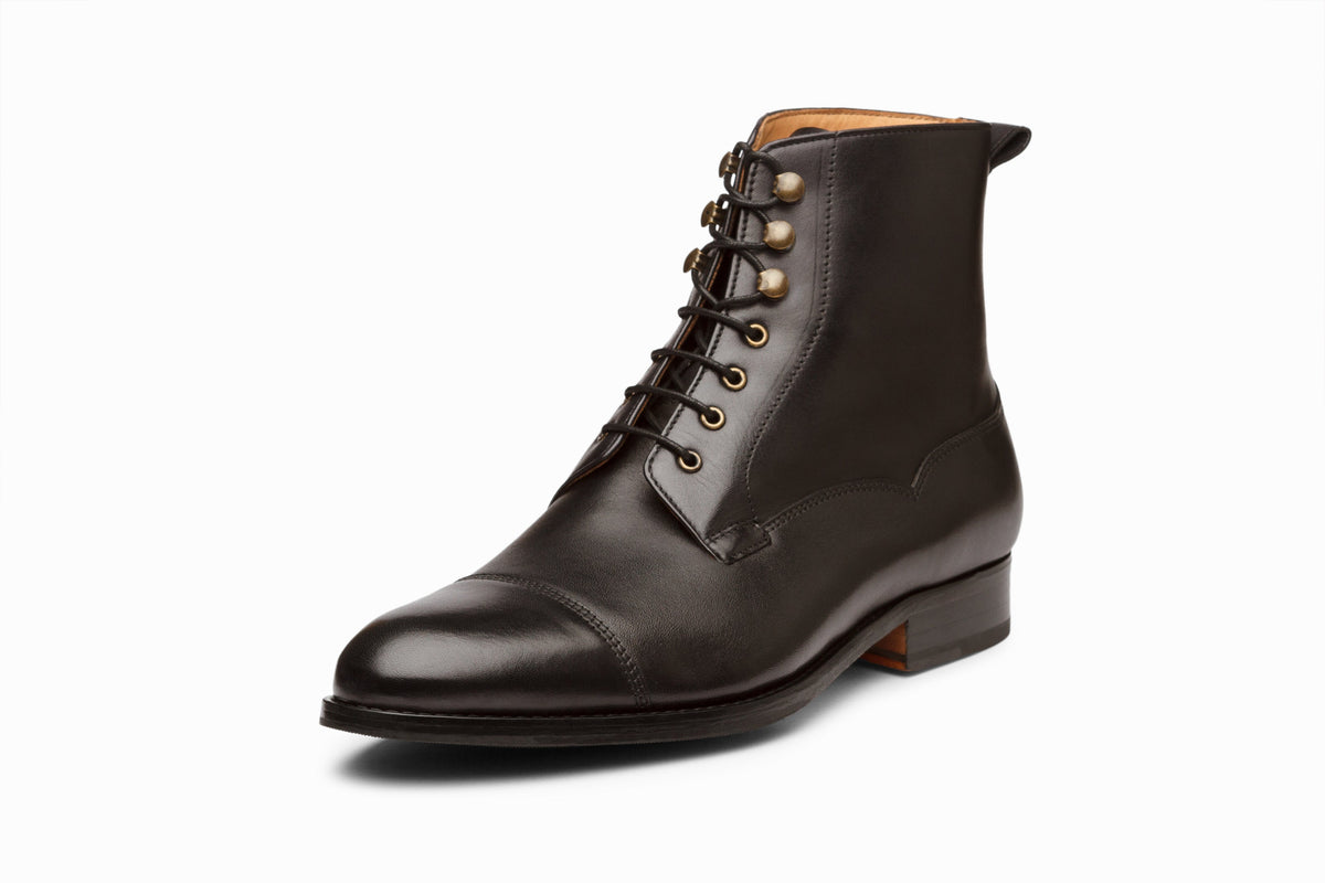 Derby Boot Black rear heel view showing lace-up open construction