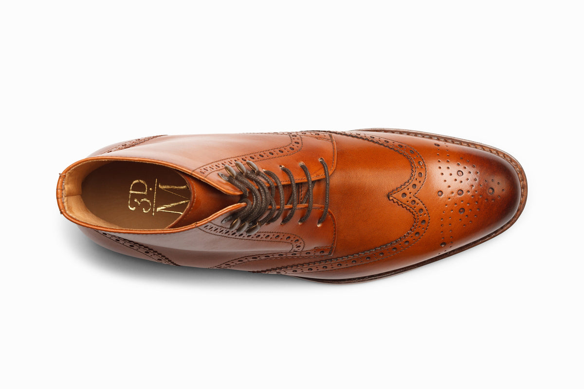 Wingtip Brogue Boot Tan on-foot walking lifestyle shot