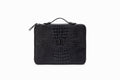 Black crocodile pattern iPad case front view showing embossed leather exterior