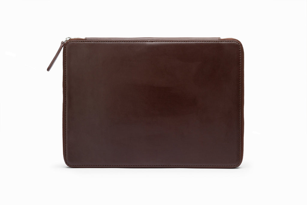 Laptop Sleeve Dark Brown open view showing padded interior lining