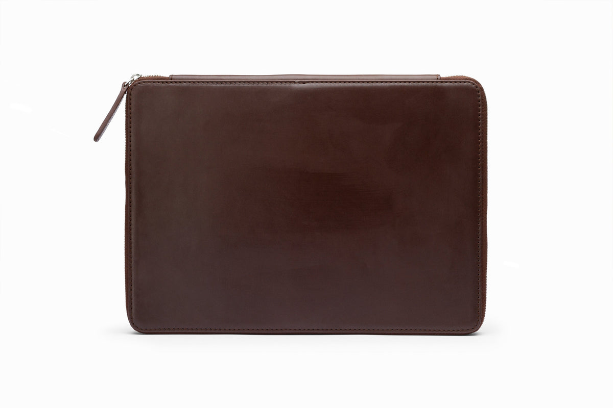 Laptop Sleeve Dark Brown open view showing padded interior lining
