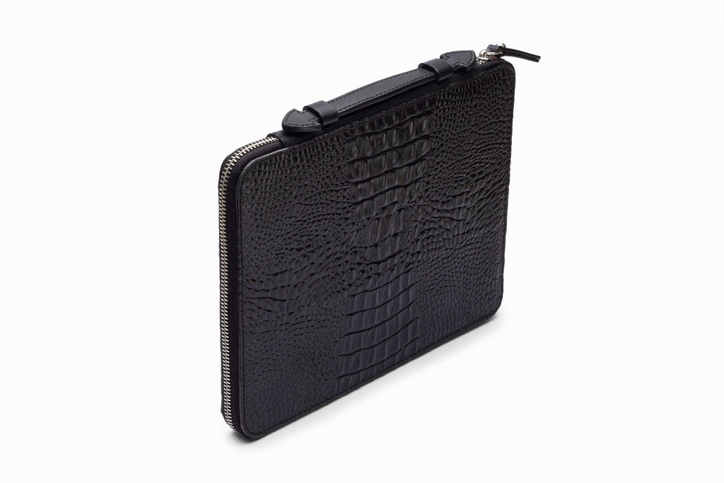 iPad Case Croc Black close-up embossed crocodile texture detail