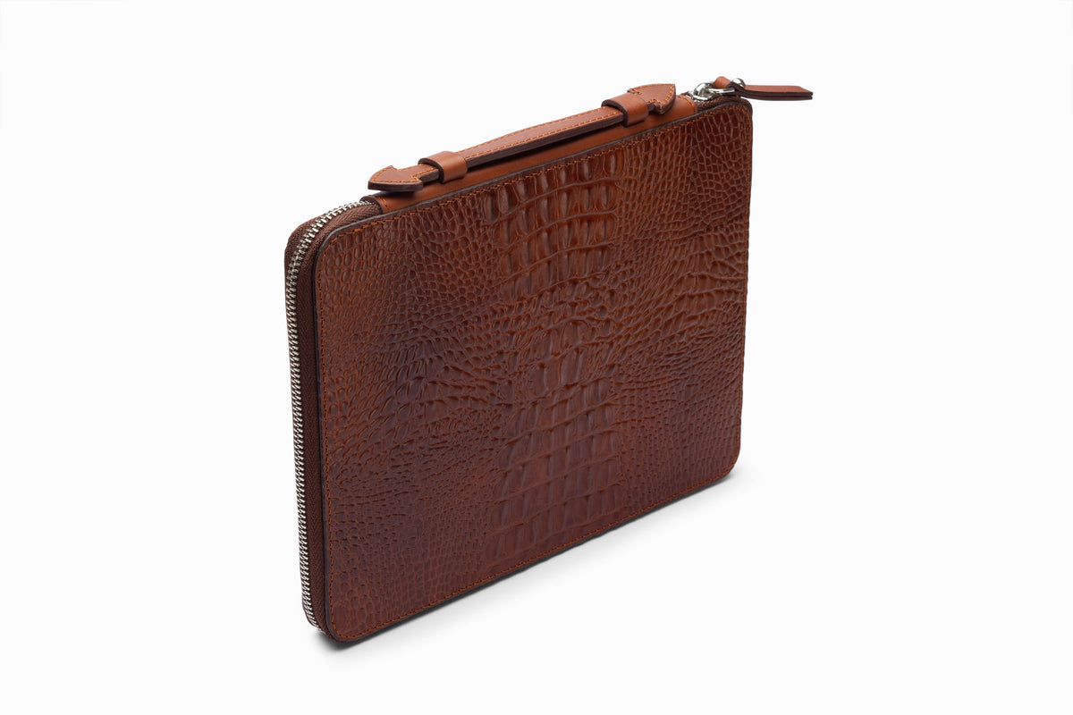 iPad Case Croc Brown close-up embossed crocodile texture detail