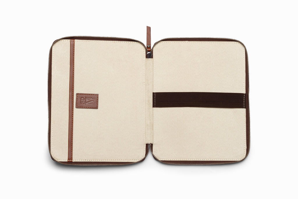 Brown crocodile pattern iPad case top-down flat lay view