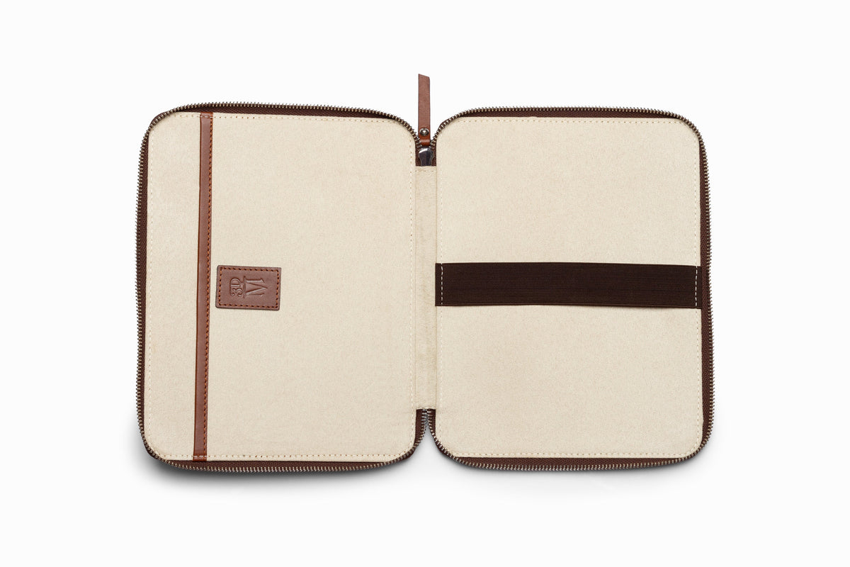 Brown crocodile pattern iPad case top-down flat lay view
