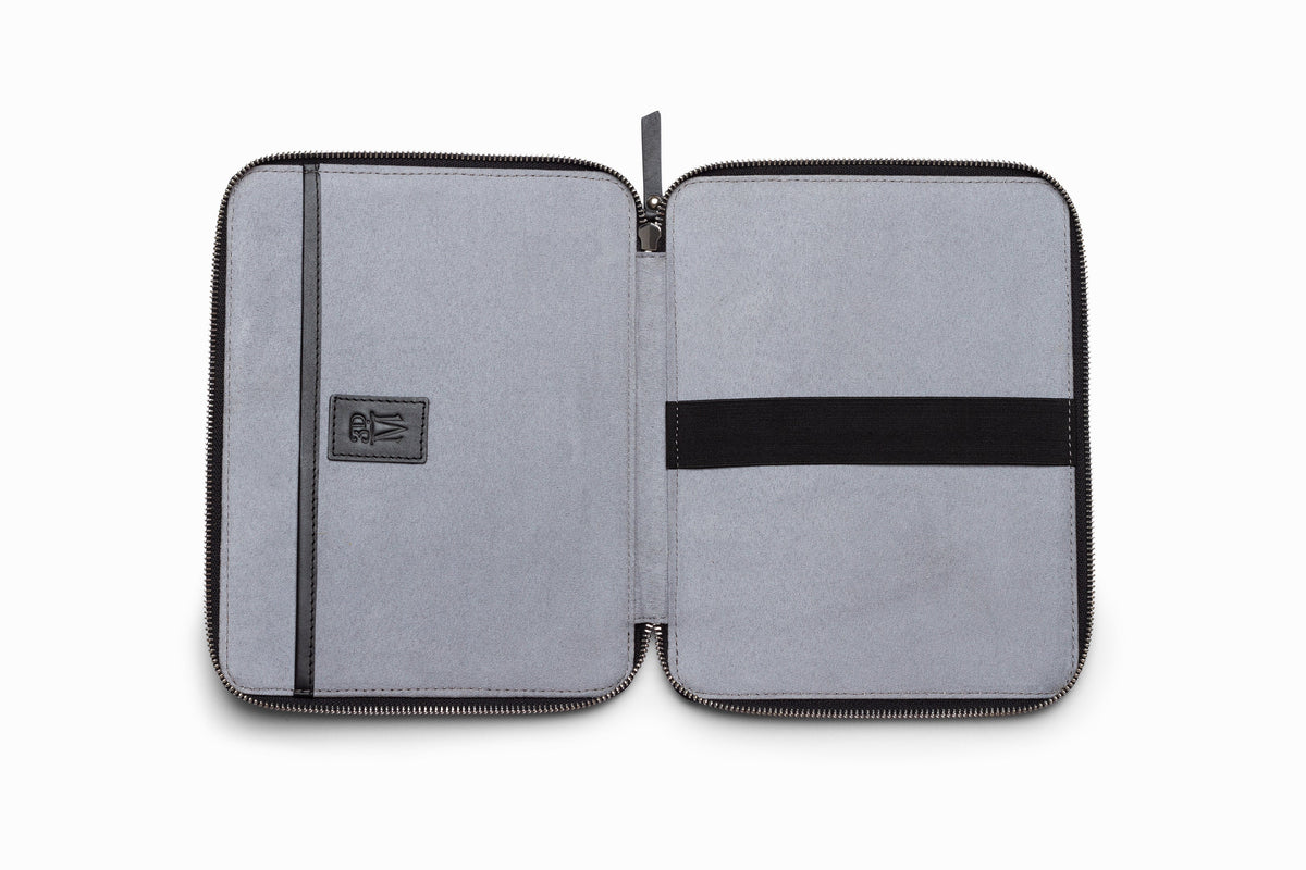 Black crocodile pattern iPad case top-down flat lay view