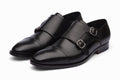 Toecap Double Monks Black three-quarter front view on white background