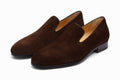 Venetian Loafer Dark Brown Suede three-quarter front view on white background