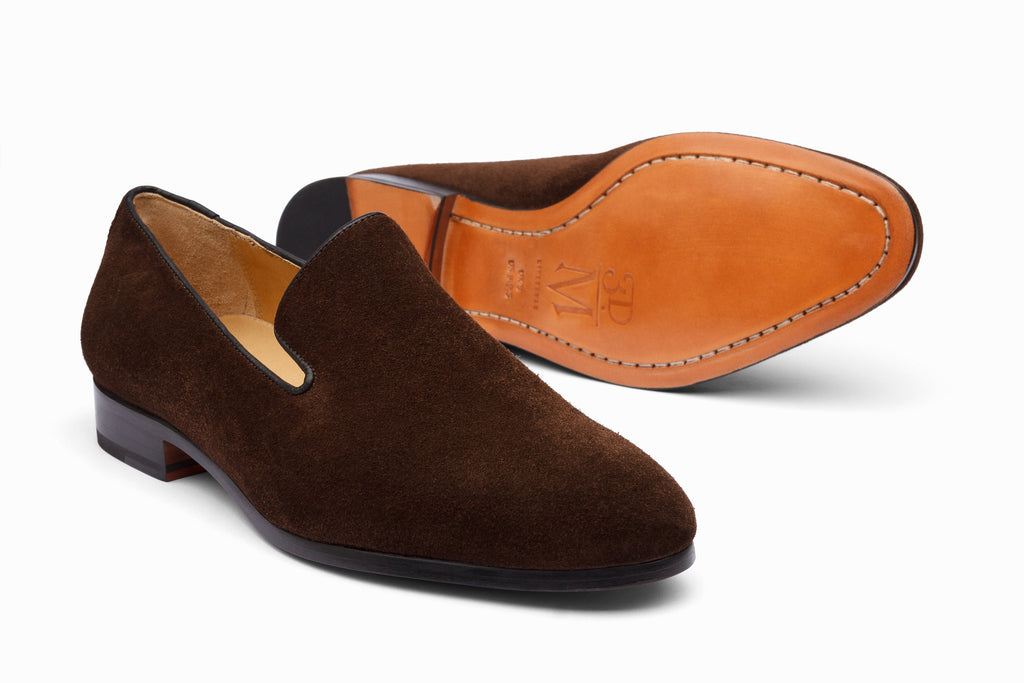 Dark Brown Suede Venetian loafer on-foot lifestyle shot