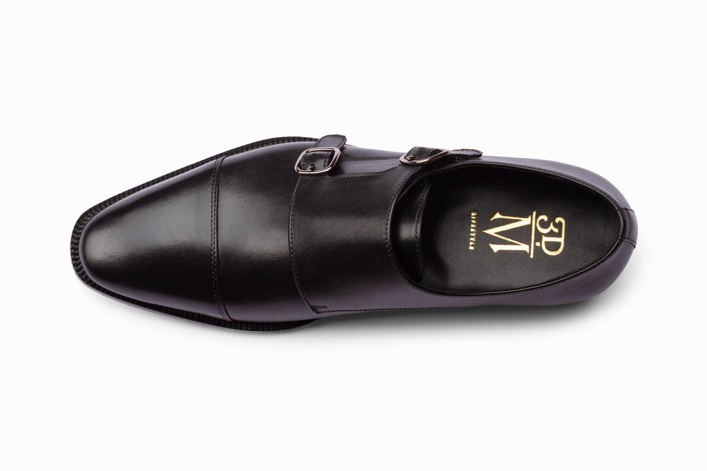 Toecap Double Monks Black on-foot walking lifestyle shot