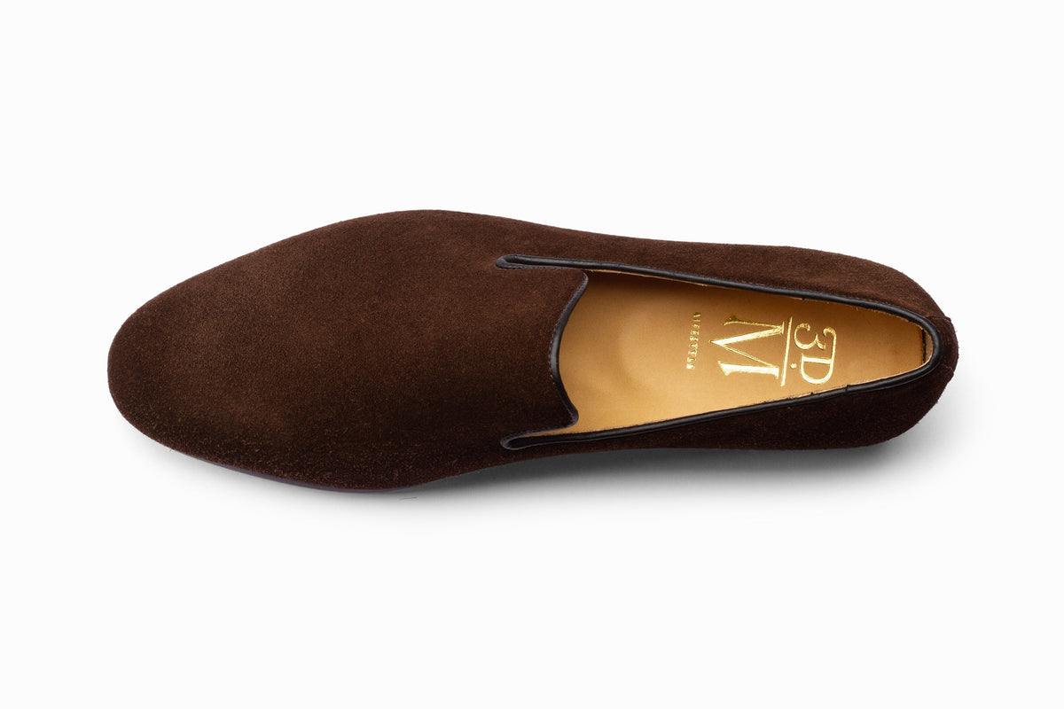 Venetian Loafer Dark Brown Suede top-down flat lay view