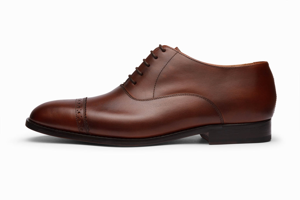 Quarter Brogue Oxford Brown side profile view showing brogue detailing