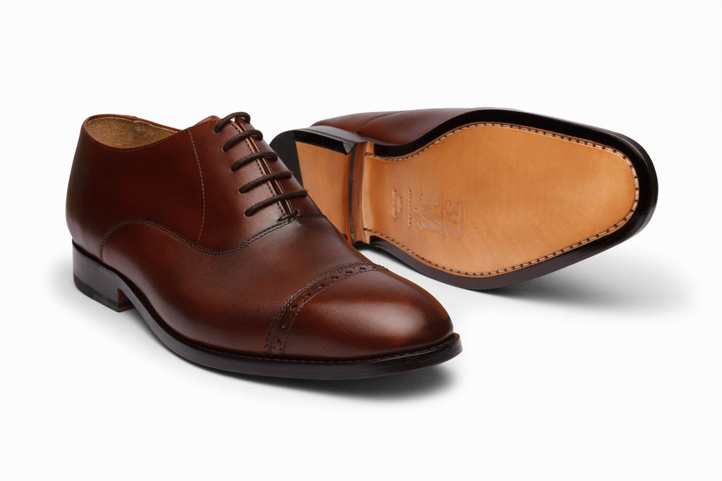 Brown quarter brogue Oxford lifestyle styled shot