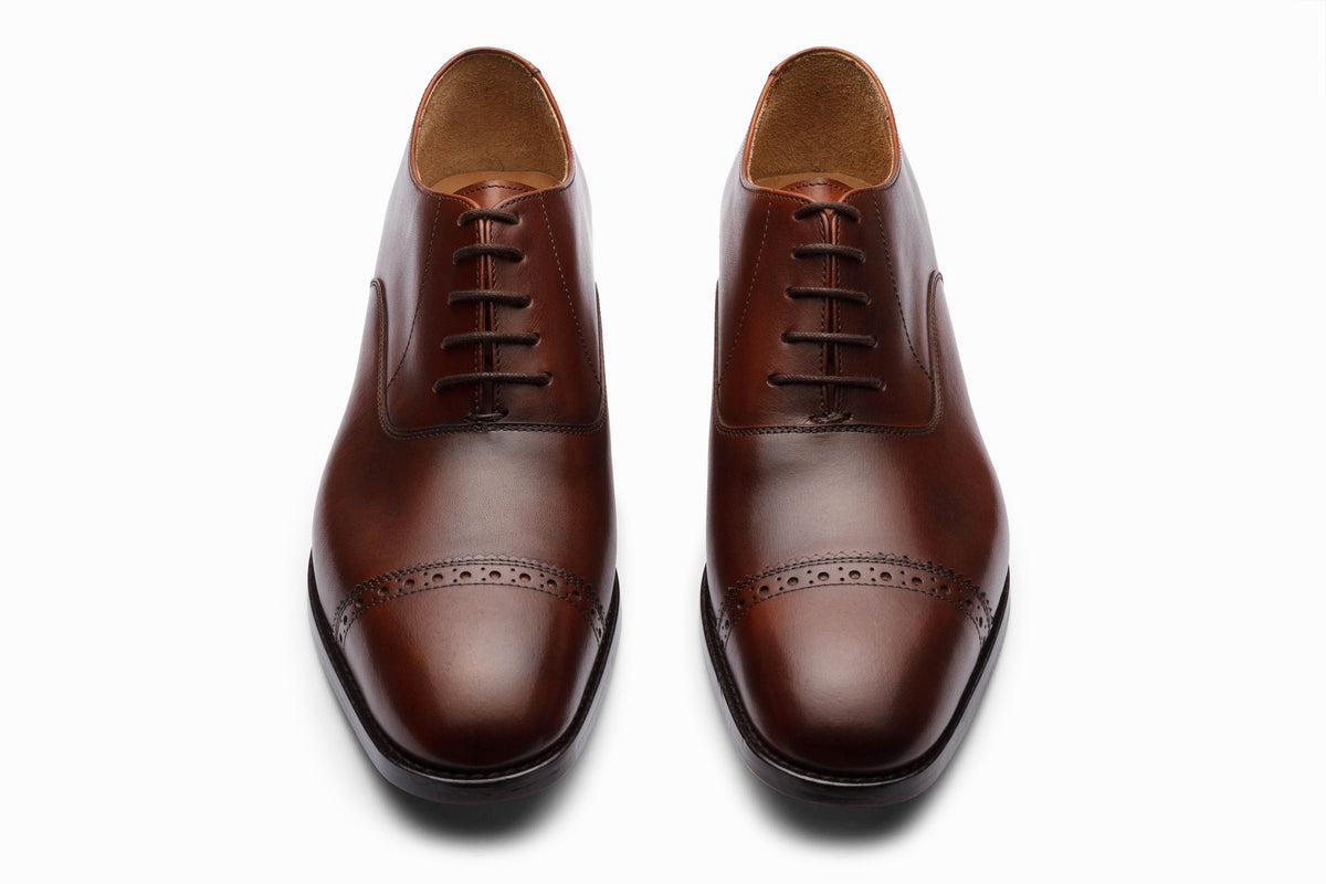 Quarter Brogue Oxford Brown on-foot styled view with chinos